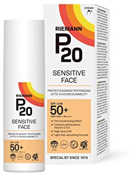 RIEMANN P20 Sensitive FACE SPF50+ UV Protection Cream, 50 Grams | Non Greasy Highly Effective Protects Face from UV Radiation |Sun Protection Factor 50+ | Wear under Make Up
