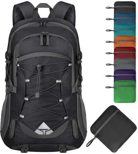 IGOLUMON Hiking Backpack 40L Packable Lightweight Camping Backpack Men Women Waterproof Hiking Daypack Outdoor Travel Daypack,Black