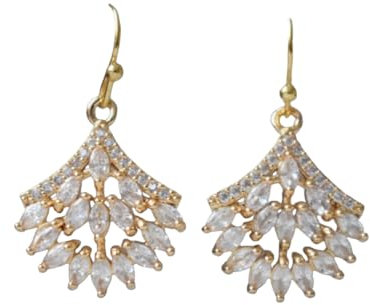 Art Deco Ohrhänger, Jugendstil, Baguette Ohrringe, Zirkonia, vergoldete Anhänger, Kristall Ohrringe festlich, Weiß, Hochzeit Schmuck