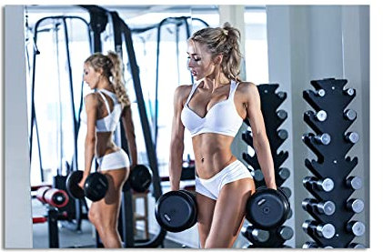 REYTOL Fitness Model Sport Frauen Dumbbells Wand Bilder Fitness Inspirierende Poster Gymnastik Sexy Mädchen Leinwand Bild Girls Schlafzimmer Gym Dekor Bilder （Kein Rahmen）