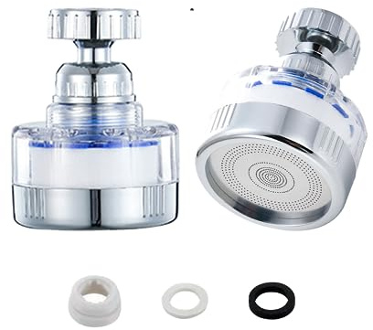 Lot de 2 filtres à eau pour robinet, rotation à 360 degrés, filtre purificateur d'eau au carbone, élimine le chlore, le fluorure, les métaux lourds, l'eau dure