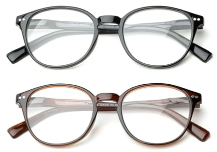 OKH 2er Pack Blue Light Blocking Lesebrillen für Herren Damen Runden Brillencomputer -Leser Anti Blendung/Augenstamm reduzieren Kopfschmerzen Lesen Brillen(Schwarz+Braun, +1,5)