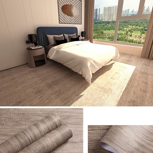 KMQRDZi Revêtement de sol en PVC autocollant 2 m², autocollant de sol, imperméable, antidérapant pour porte d'entrée, salon, cuisine, 0,4 x 5 m, grain de bois, gris