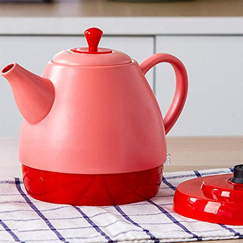 ANSNOW Electric Ceramic White Kettle Teapot - Retro 1L Jug, 1350W Boils Water Fast. Ideal for Tea, Coffee, Soup, Oatmeal, Removable Base and Boil Dry Protection - Home Kettles/Red