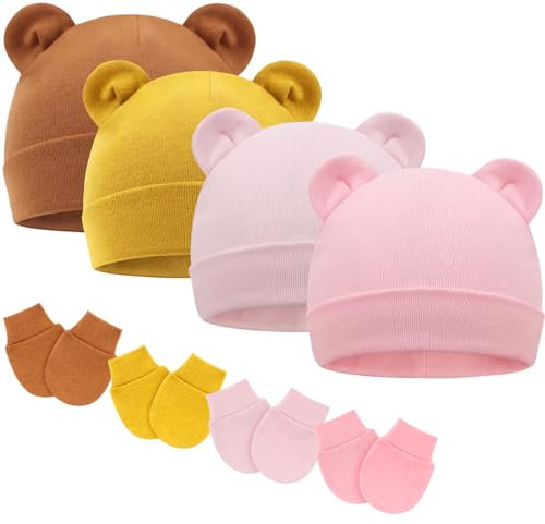 DRESHOW Neugeborenes Baby Mütze Hut und Handschuhe Set Beanie Bekleidung Unisex Infant Hut Kindergarten Mütze Baby Jungen Mädchen 0-6 Monate