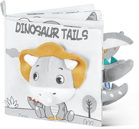 HOTUT Babybuch Baby Stoffbuch, Stoffbücher für Babys mit Tier Motiven,Fühlbuch Knisterbuch Black & White,Buch Spielzeug 0 Monate -Dinosaurier