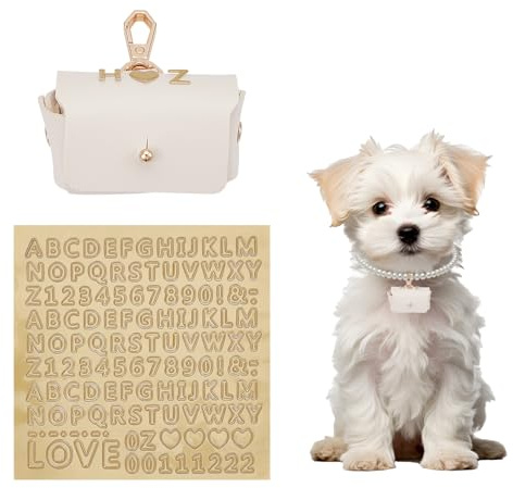NICENEEDED Dog Collar Ring Box, Ring Bearer Pillows for Dog Collar, White Leather Wedding Ring Pillow Box with Love Stickers for Pet for Proposal Engagement Wedding Ceremony