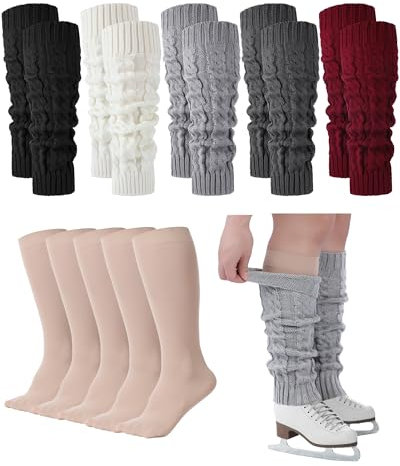 Chuarry 10 Pairs Ice Skating Leg Warmer for Women Girls Knitted Long Leg Warmers Figure Skating Socks Boot Socks Winter Gift