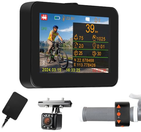 VSYSTO Fahrrad Hinterkamera, wasserdichte 4,3 Zoll HD Anzeige Fahrrad Spiegel Dash Kamera mit GPS, verdrahteter Controller, Infrarot Nachtsichtlinse, Temperatur und Kalorienanzeige, Loop Aufzeichnung