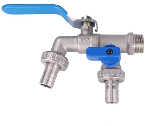SXWYLZ Double Sortie Robinet de Jardin Robinet Exterieur Jardin Double en Laiton Robinet Exterieur Mural Robinet de Jardin Double Sortie entrée Mâle 1/2,Bleu