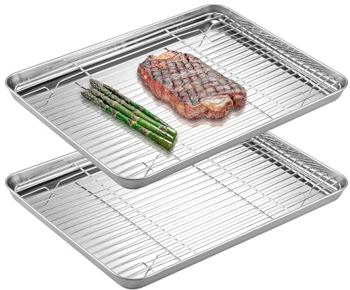 Navaris Bandejas Horno con Rejilla - Set de 4x Bandeja Horno 40 x 30 cm - 2x Bandeja Horno Acero Inoxidable con 2x Rejilla Horno - Bandejas para Horno con Rejilla Fácil de Limpiar