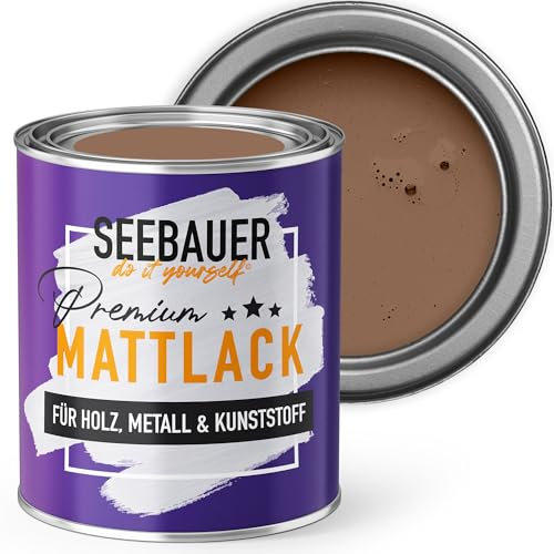 SEEBAUER diy Mattlack Dunkelbraun 375ml für Innen & Außen (No. 606 Hazel Eyes) Möbelfarbe ohne Schleifen - Hybrid-Lack für Holz, Metall, Kunststoff - Holzlack, Möbellack hohe Deckkraft