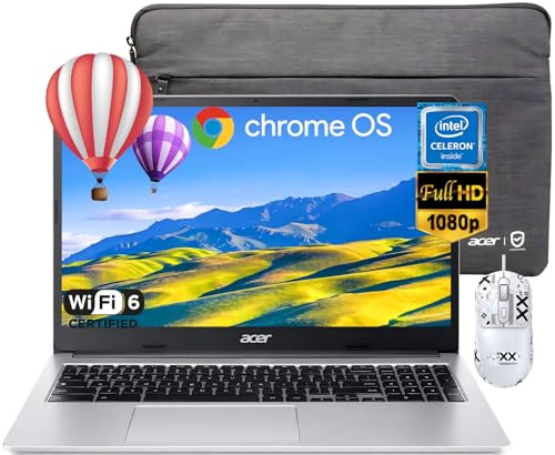 acer Laptop Chromebook 315 para estudiantes y negocios, pantalla IPS FHD de 15.6 pulgadas, computadoras portátiles Chomebook, Intel Celeron N4500, 4 GB de RAM, 320 GB (64 GB eMMC + tarjeta de 256 GB),