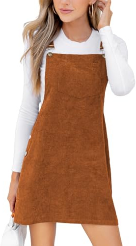 CUPSHE - Jupe courte d'automne pour femme, en velours côtelé, col carré, sans manches, bretelles réglables, avec poche, coupe A, marron, M
