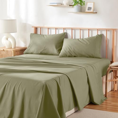 Hearth & Harbor 4 Piece Double Size Bed Sheets Set - 60% Microfiber, 40% Rayon Derived From Bamboo Sheets Double Size Set - Double Size Sheets Set Fits Up to 16 Mattress, Sage