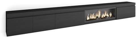 Skraut Home | Mueble TV | Televisión | Muebles de salón, almacenaje | 368x45x35 | Chimenea eléctrica XXL | Estilo Moderno | Negro