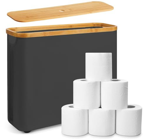 LUOJINYI Toilettenpapier Aufbewahrung, Klopapier Aufbewahrung, Toilettenpapier Aufbewahrung Korb mit Deckel, 12 Rollen WC-Papier Klopapier Aufbewahrung für Toilettenschrank, Schlafzimmer,Schwarz