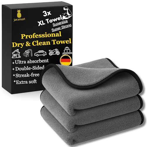 jaramari® 3X paño de Microfibra súper Absorbente, 60x40 cm, Color anthracita. Ideal para Coche y Superficies: Seca Antes de pulir y Limpia Cristales, delicados y más con diseño de Doble Capa.