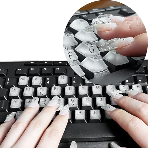 DIY Raised Keyboard Sticker with Letter Decals for Long Nails, Adhesive Keycap Riser for Nail Art Protective Keycap Silicone Sticky Pad Suitable for Tying and Gaming (Translucent-Square)