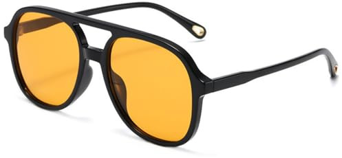 VueLux Retro 70er Sonnenbrille Gelb Getönte Brille Übergroß Ovale Brille für Damen Herren (Schwarz Gelb)