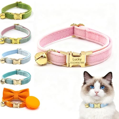 Katzenhalsband mit Namen Halsband Katze AirTag Hülle & Schleife Optional | Personalisiertes Samt Glocke GPS Tracker Halsbänder Halter Kompatibel mit Apple AirTag, Langlebig für Kätzchen und Welpen
