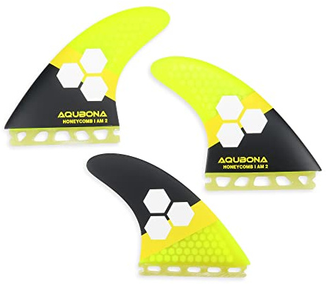 AQUBONA Dual Tab II G5 Lot de Palmes pour planche de Surf Palmes en Fibre de Verre pour Surf avec Vis Clé Sac Aileron (Jaune, Carte Simple) (Jaune)