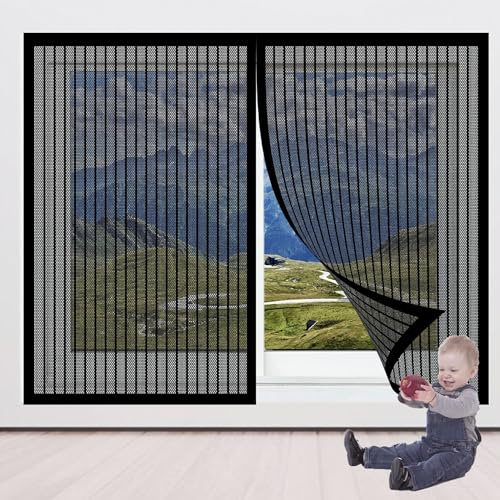 Zanzariera Finestra con Telaio 143 x 93 cm Tende Zanzariere con Calamita Senza Foratura con Adesivo Forte per Tutti Terrazza Porte e Finestre, Nero