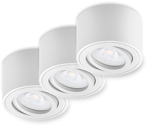 Oktaplex Lile Lot de 3 spots orientables en aluminium avec ampoule LED blanc chaud 3000K 1,9W remplaçable Spot apparent blanc 230V