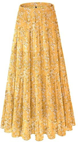 NiPaMi Jupe Longue en Mousseline de Soie Blanche Style bohème Automne avec Taille élastique plissée pour Femme