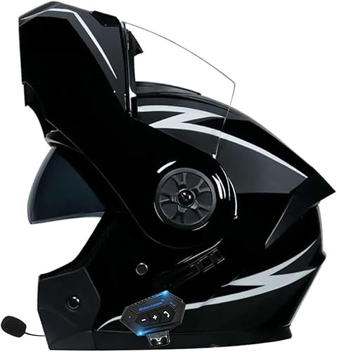 Casque de Moto modulaire Rabattable Bluetooth, Casque intégral avec Double visière antibuée, homologué ECE/Dot, Casque léger C,M=57-58cm