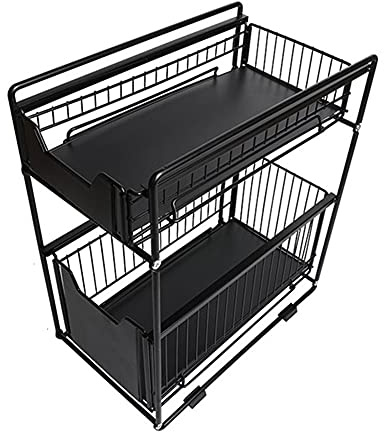 Willonin Organisateur de Cuisine à 2 Niveaux Rangement Sous évier Coulissant - Support d'armoire Coulissant-37.4 * 26.5 * 44cm - noir-1PC