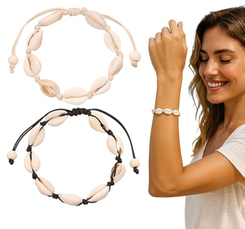 JUGUTA 2 Stück Muschelkette Muschel Armband Fußkette Natürliche Kaurimuschel Für Damen Mädchen