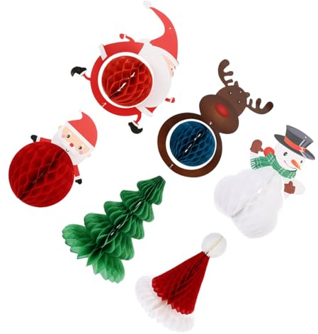 LABRIMP Weihnachtsdekoration Papier Wabenbälle 6 Stück Mit Weihnachtsmannmuster Vielseitige Hängedeko Für Baum Terrasse Und Garten