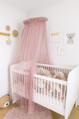 Baby Fancyroom Baldacchino per lettino, culla e letto per bambini, 300 x 180 cm, tulle fine, fatto a mano, elegante volant, disponibile in beige, blu, rosa antico, ecru (rosa antico)