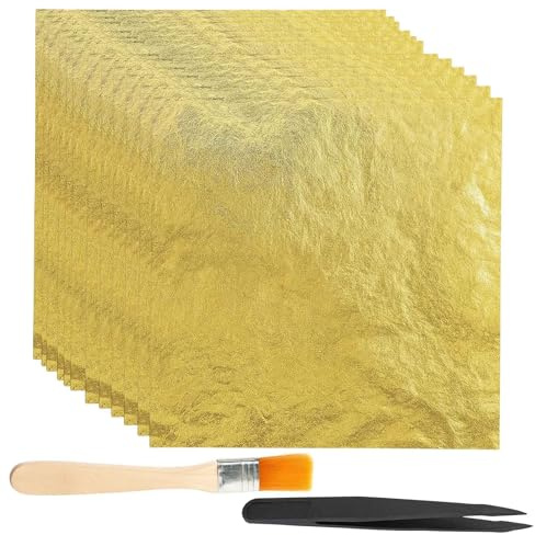 100 Blatt Blattgold Zum Basteln, Essbares Blattgold 14x14 cm mit Pinzette und Pinsel, Goldfolie geeignet als Blattgold essbar für Torten, ideal für Kunsthandwerk, Nägel, Holz und Möbeldekoration