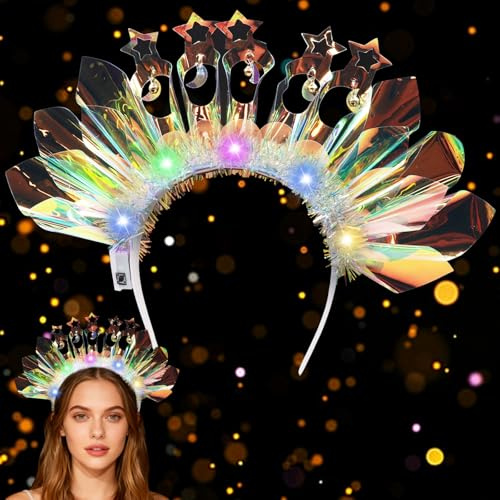 Booaee LED Huvudband - Lyskrona - Ljusband - Ljusband - Glitterband - För karneval, festival, fest - Flerfärgade - För kvinnor - För karneval, bröllop, fest