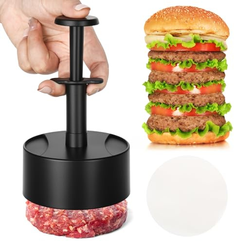 YHNDECO Burgerpresse, 4.05 Inch Burger Smasher, Hamburgerpresse mit 100 Stück Burger-Papier, Patty Presse, Smash Burgerpresse, Burger Press für Rindfleisch, Gemüse, Fleisch, BBQ, Partygrill