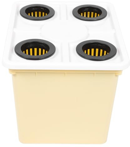 BIUDECO Barril de Cultivo sin Suelo para Invernadero Maceta Plástica Amarilla 4 Orificios Sistema Hidropónico para Hortalizas y Frutas Cubo Resistente y Fácil de Usar para Agricultura