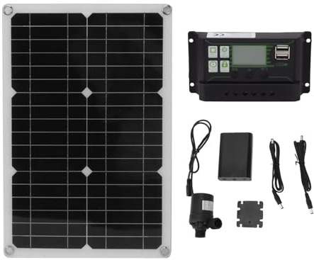 Kit de pompe à eau solaire 20 W, pompe à eau alimentée par panneau solaire monocristallin haute efficacité avec boîtier de batterie pour bassins de jardin, fontaines, utilisation