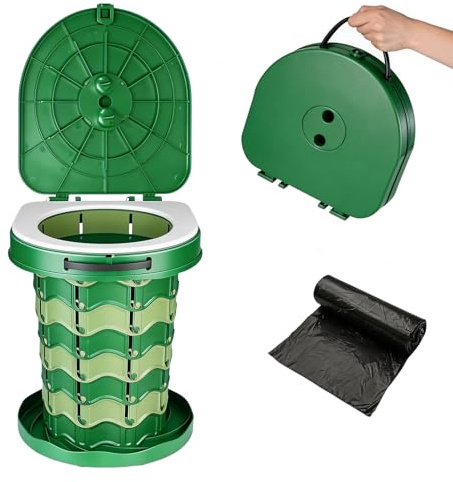 Campingtoilette Faltbar Camping Toiletten mit Deckel, Camping Klo Portable mit 10 Müllsäcke, Mobile Toilette Stabil Max 400Lbs, Trockentoilette, Tragbare Toilette für Wandern Angeln Reisen (Armeegrün)