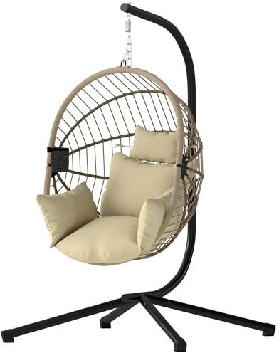 Outsunny Fauteuil Suspendu Fauteuil Œuf Suspendu Panier Pliable Kaki