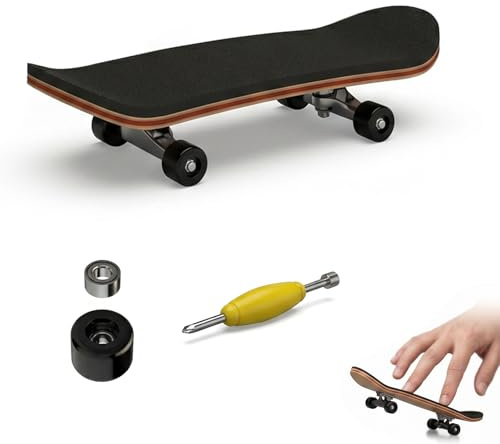 FIQLUL Finger Skateboard aus Holz mit Kugellager, Profi Fingerboard Mini Skateboard für die Finger, Kreatives Fingerspielzeug für Kinder & Erwachsene, Schwarz Räder