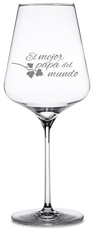 AMAVEL Copa de Vino Tinto con Grabado, para El Mejor Papá del Mundo, Decorada con Hoja de Parra, Capacidad 500 ml