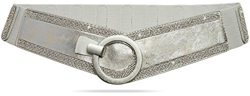 Caspar GU315 Damen elastischer breiter Glitzer Strass Taillengürtel, Farbe:silber, Gürtelgröße:80 [für Körperumfang 90-110 cm]