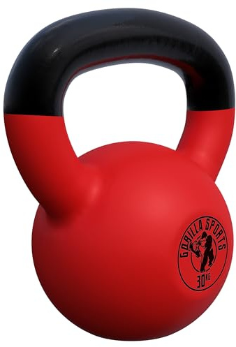 GORILLA SPORTS® Kettlebell 2–32 kg aus Gusseisen, Neopren, Set oder einzeln | Kugelhantel mit breitem Griff und flachem Standboden; bodenschonend für Home Gym, Fitness, Ganzkörper- und Krafttraining