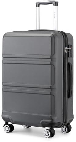 KONO Trolley Koffer Mittelgroß Leicht Hartschalenkoffer Reisekoffer mit 4 Rollen und TSA Schloss, 65x44x25.5cm, 61Liter, Zwillingsrollen Rollkoffer, ABS Hartschale (Grau, L)