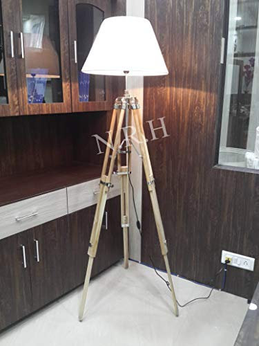 Lampadaire trépied vintage en bois naturel