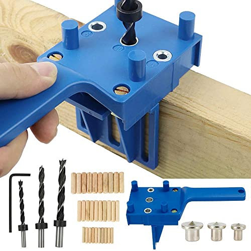41Pcs Woodworking Doweling Jig Kit 6/8/10 mm Handheld Wood Dowel Drilling Guide, Drill Guide Metal Sleeve Wood Drilling Doweling Hole Saw Tools (41PCS)