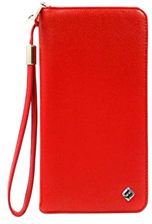 Damen Portemonnaie Leder rot, groß, lang, RFID Schutz, Münzfach, viele Fächer Handyfach - Clutch Geldbörse Portmonee Geldbeutel Brieftasche Damenbörse Damengeldbörse Geldtasche Damenportemonnaie