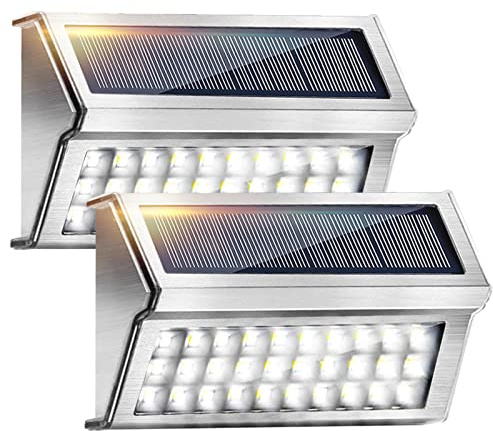 Onshida Solar Wandleuchten für außen, 30 LED Garten Solarleuchte Wegeleuchte mit Lichtsensor, Wasserdichte Kabellose Solarlampe für Treppe, Zaun, Dachrinnen, Balkon, Terrasse (2er set)